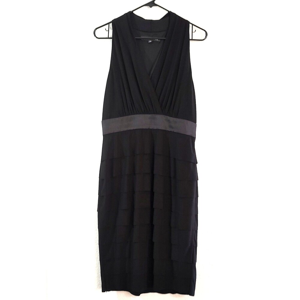 Jones Wear Dress VTG Black V-Neck Halter Sleeveless Ruffled Dress